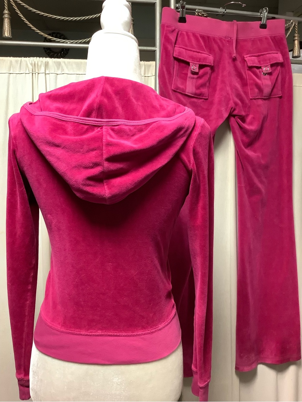 Juicy Couture Y2K Velour Zip-Up Hoodie PXS & Flare Pants PS 30 x 32 - Picture 2 of 14